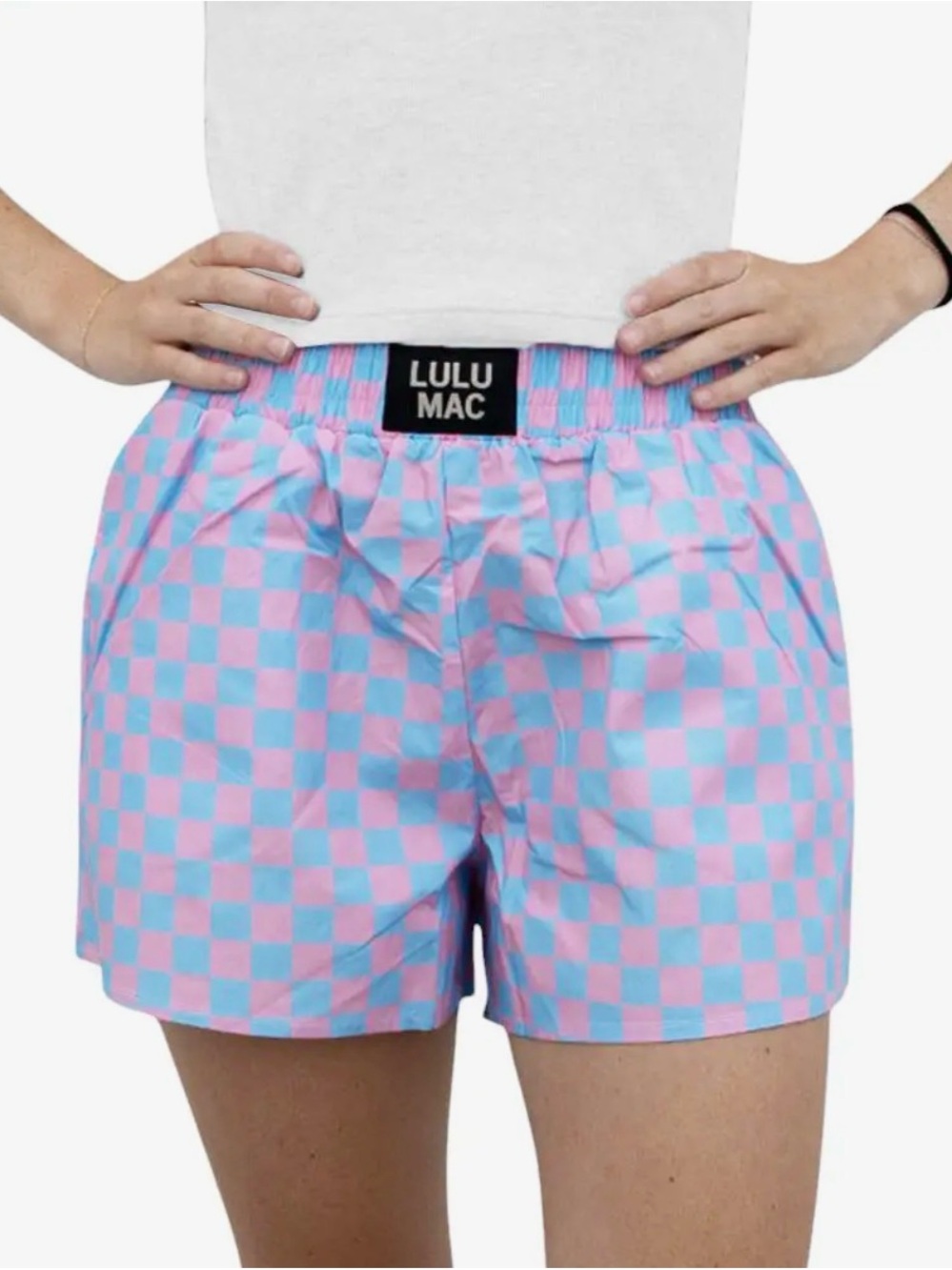 Pink & Blue Checkerboard Bermuda Shorts